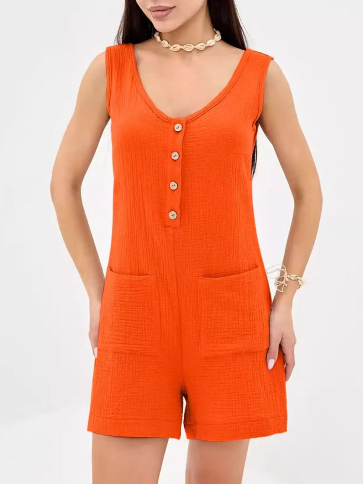Casual Button-Down Sleeveless Romper