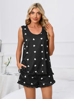 Heart Scoop Neck Tank and Shorts Lounge Set - Ladyez
