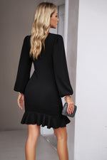Devine Ruched Ruffled Balloon Sleeve Mini Dress - Ladyez