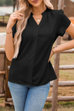 Short Sleeve Notched Blouse - Ladyez