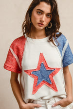 BiBi Contrast French Terry Cut Edge Detail Fourth Of July Theme T-Shirt