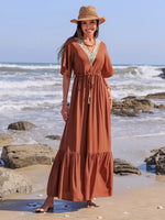 Ruffled Tassel V-Neck Flutter Sleeve Dress