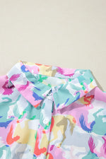 Horse Print Collared Neck Long Sleeve Shirt