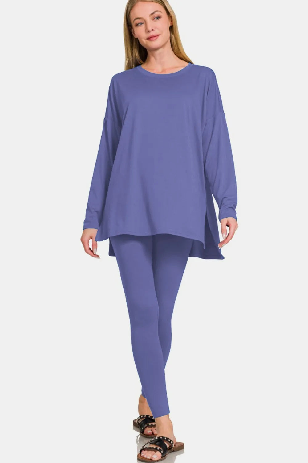 Zenana Full Size Brushed Microfiber Top and Leggings Lounge Set - Ladyez