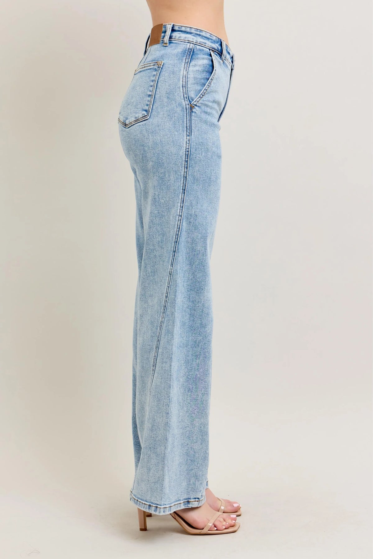 Judy Blue Full Size High Waist Wide Leg Jeans with Skewed Inseam Plus Size - Ladyez