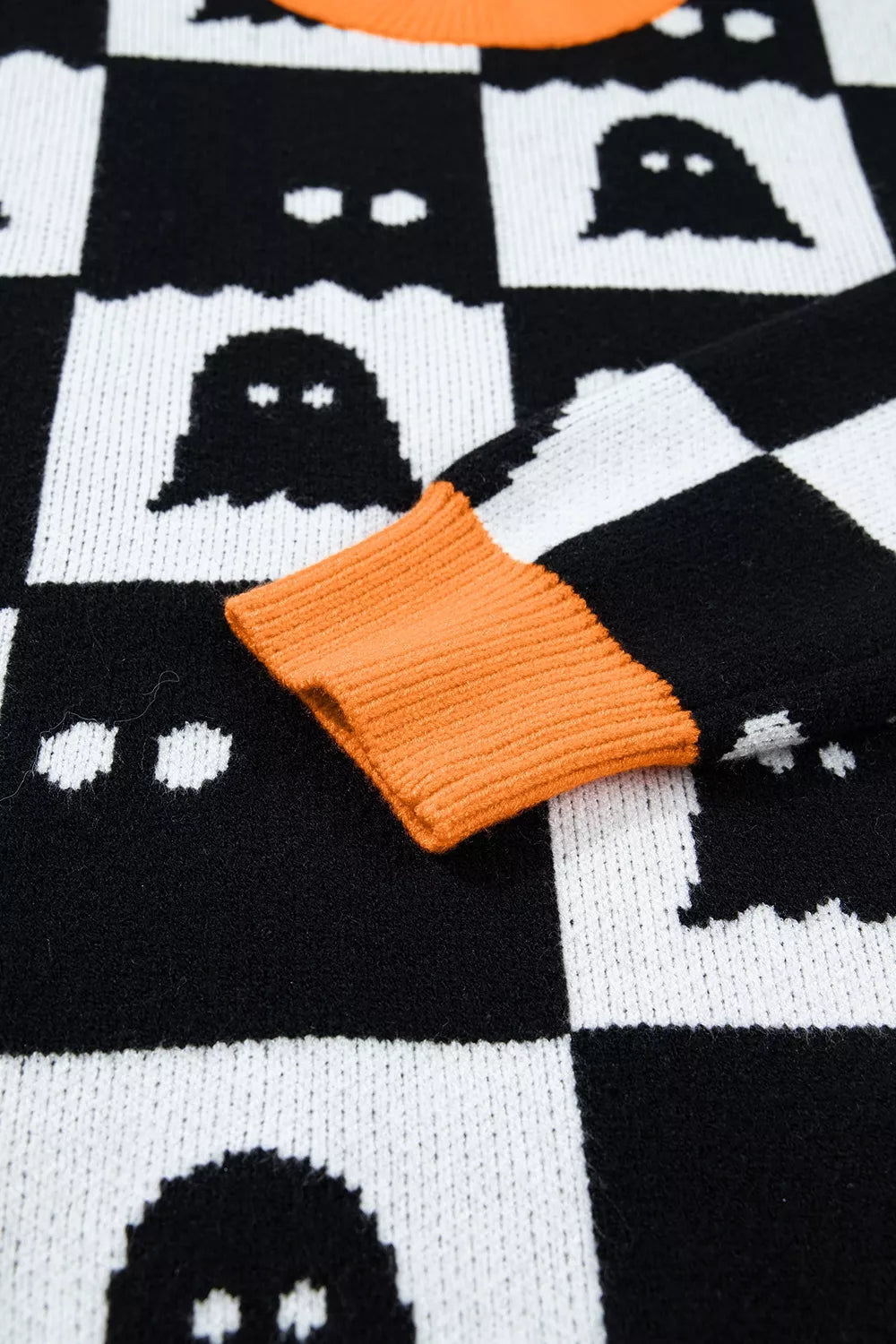 Halloween Ghost Pattern Checkerboard Sweater