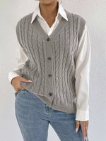 Cable-Knit Button-Up Sweater Vest