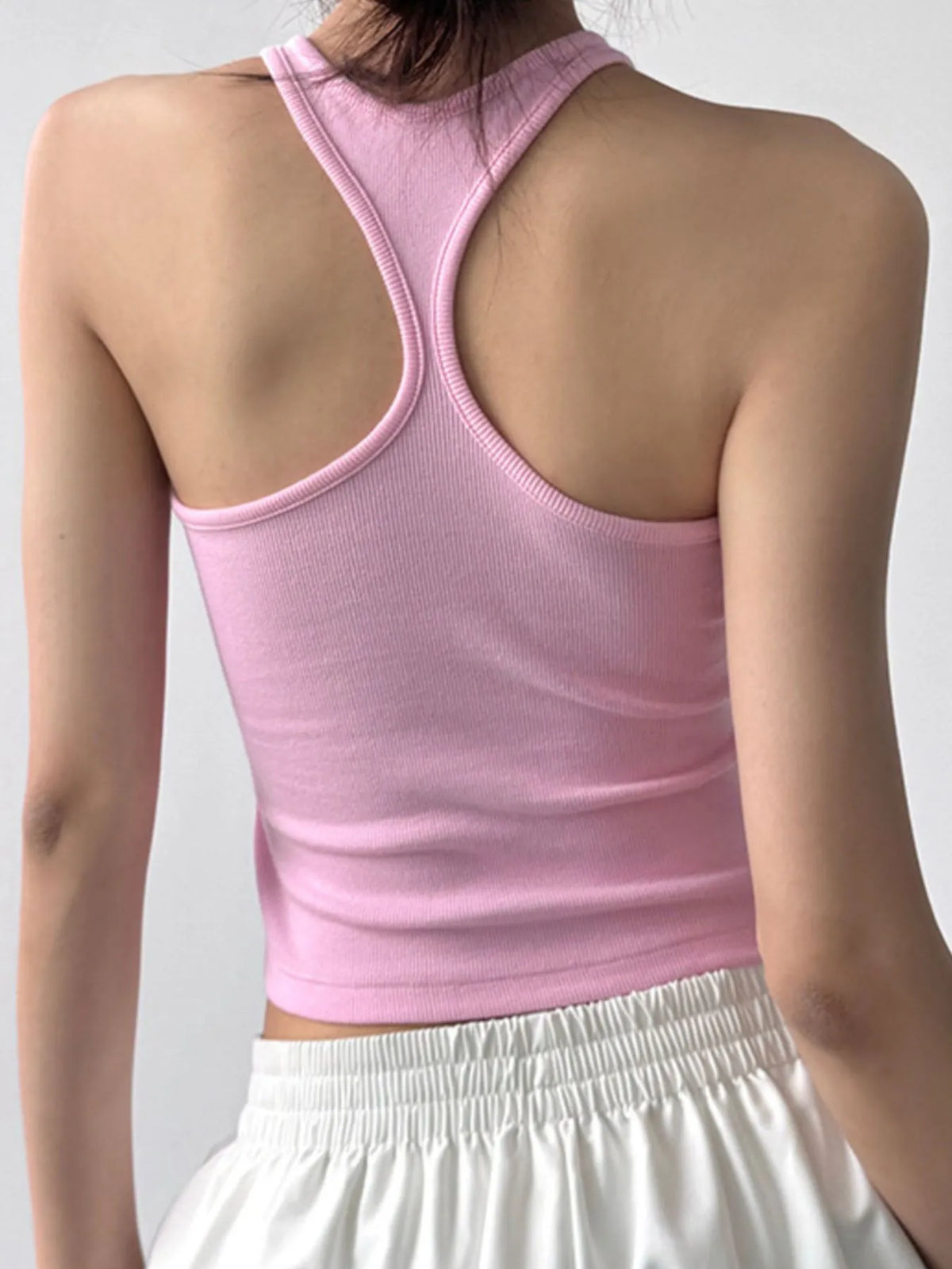 Ribbed Round Neck Crop Tank Top - Ladyez