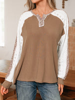 Leopard Trim Raglan Sleeve Top