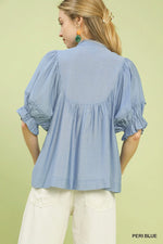 Umgee Smocked Yoke Blouse with Ruffle Sleeves