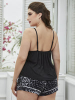 Plus Size Lace Trim Scoop Neck Cami and Printed Shorts Pajama Set - Ladyez