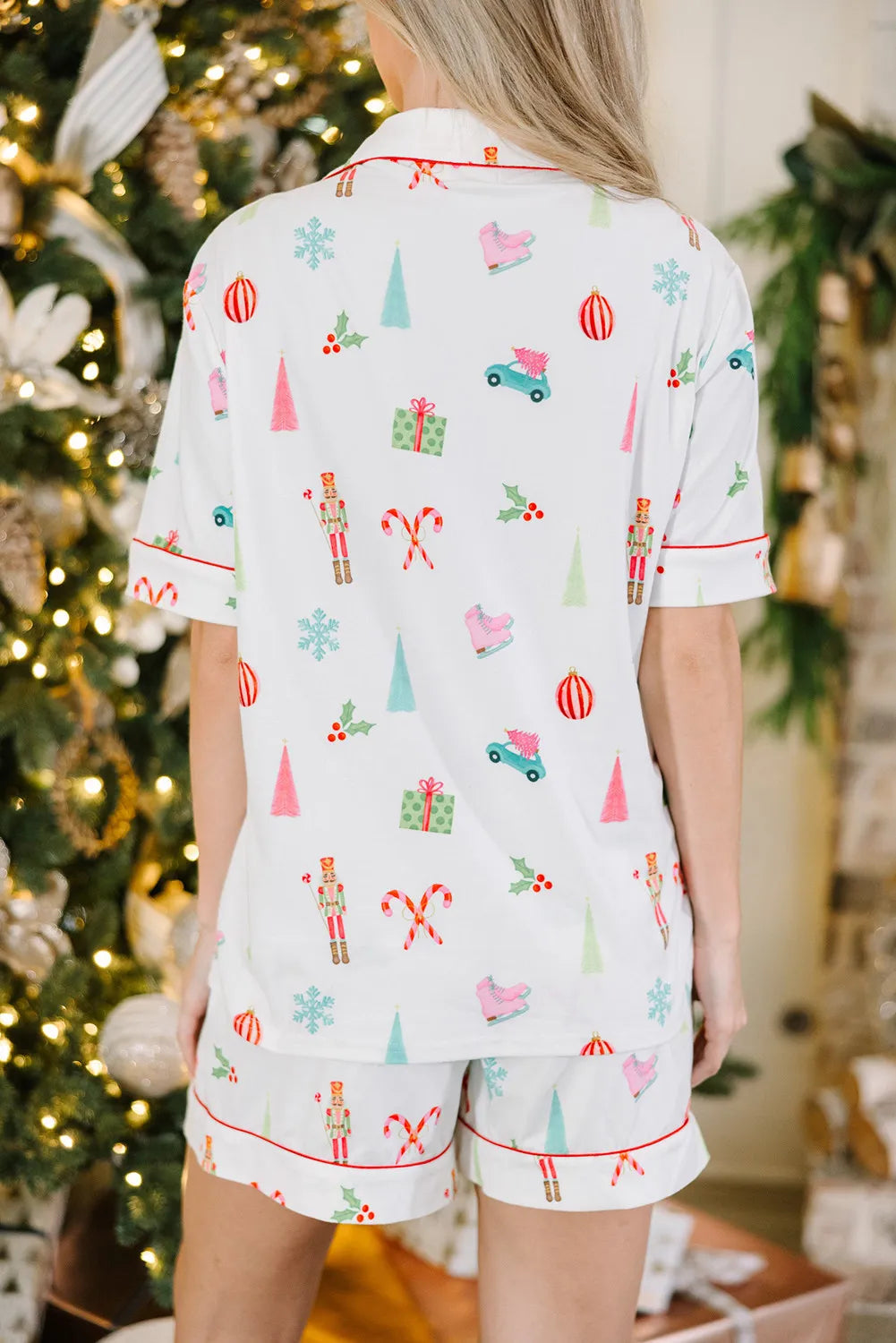 Printed Short Sleeve Top and Shorts Lounge Set - Ladyez