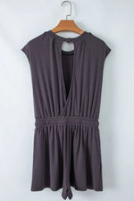 Knit Open Back Cap Sleeve Drawstring Romper - Ladyez