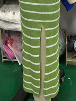 Striped Knit Slit Short Sleeve Midi Dress