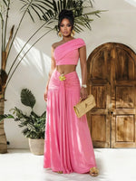 One-Shoulder Top and Ruched Maxi Skirt Set