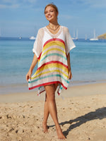 Angel Wings Cutout Striped Cover-Up with Tassel - Ladyez