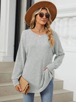 Ribbed Round Neck Long Sleeve T-Shirt