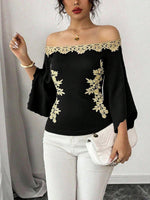 Off-Shoulder Embroidered Bell Sleeve Top