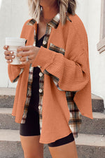Plaid Button Down Collared Jacket - Ladyez