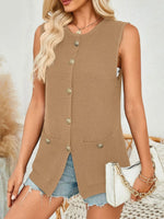 Button Down Round Neck Knit Vest