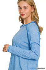 Zenana Full Size Melange Hacci Exposed Seam Hi-low Tee Plus Size