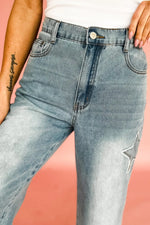 Star Embroidered High Waist Wide Leg Jeans - Ladyez