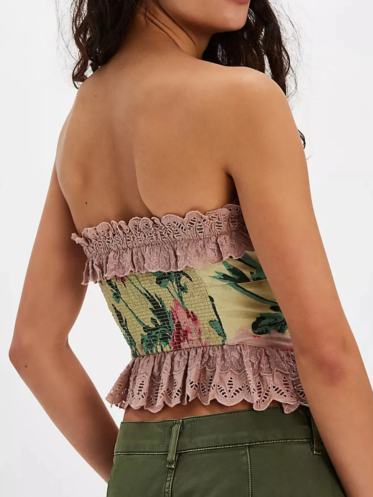 Floral Print Lace Trim Tube Top - Ladyez