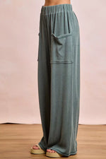 BiBi Two Tone Cord Rib Contrast Stitching V-Neck Top and Pants Set