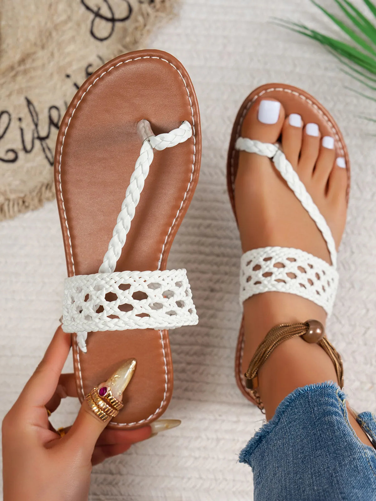 Braided Strap Flat Sandals