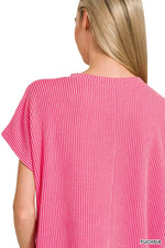 Zenana Raised Rib Front Pocket Boxy Top