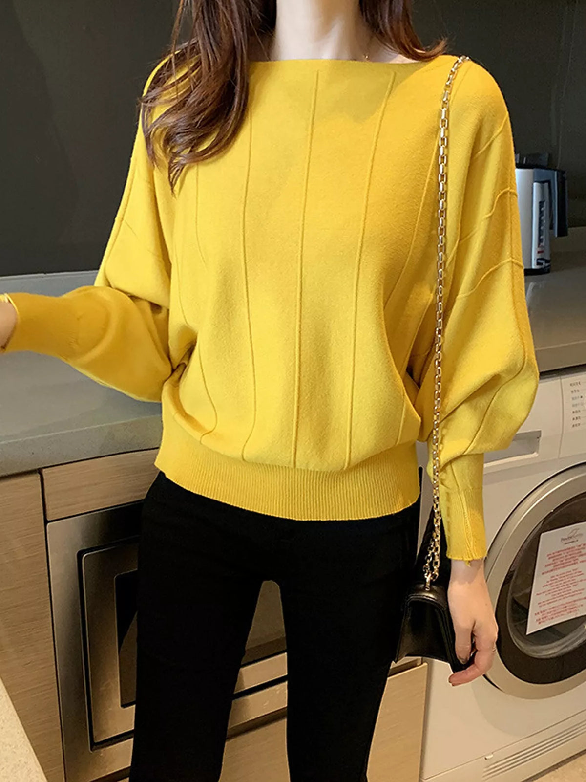 Ribbed Hem Batwing Sleeve Knit Top