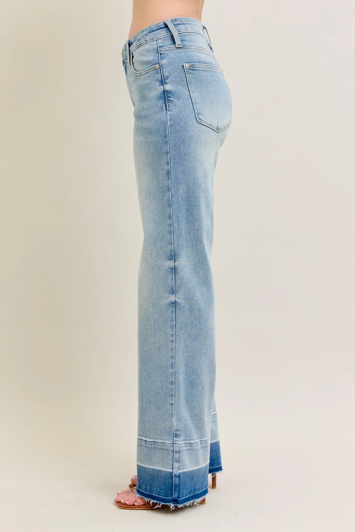 Judy Blue Full Size Mr Release Hem Wide Leg Jeans Plus Size - Ladyez