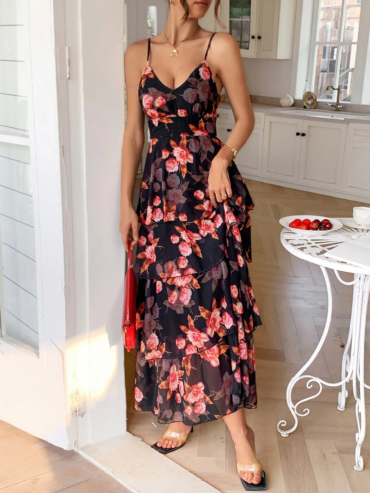 Floral Print Layered Maxi Cami Dress - Ladyez