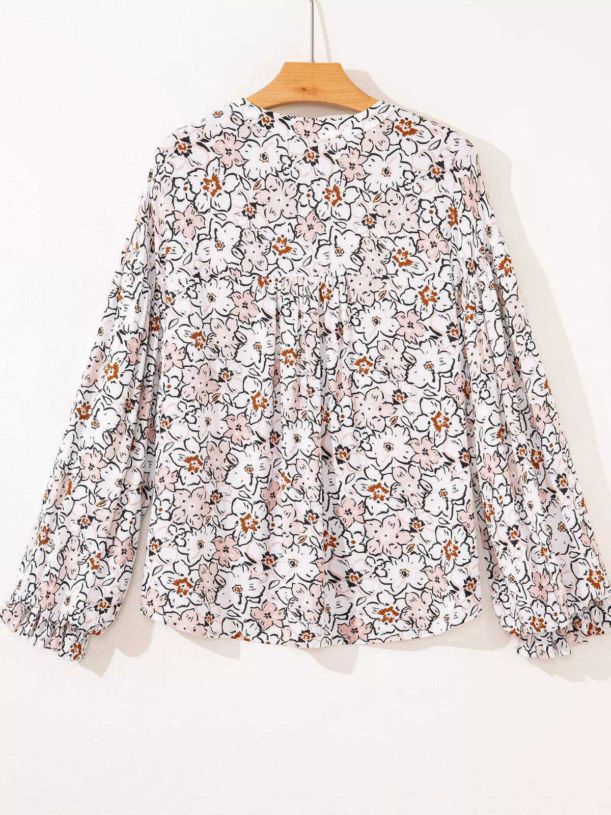 Floral Print Frilled Puff Sleeve Button Down Shirt