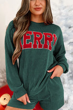 MERRY Round Neck Long Sleeve Top and Shorts Lounge Set - Ladyez