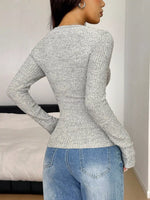 Ribbed Knit Lace Trim T-Shirt