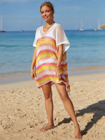 Angel Wings Cutout Striped Cover-Up with Tassel - Ladyez