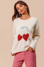 SO ME Heart Cherry Knitted Valentine Sweater Top