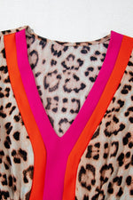 Leopard Print V-Neck Blouse with Contrast Trim
