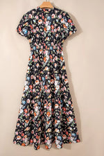 Floral Print Smocked Waist Maxi Dress