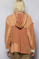 POL Button Down Hooded Jacket with with Star Patch Pattern