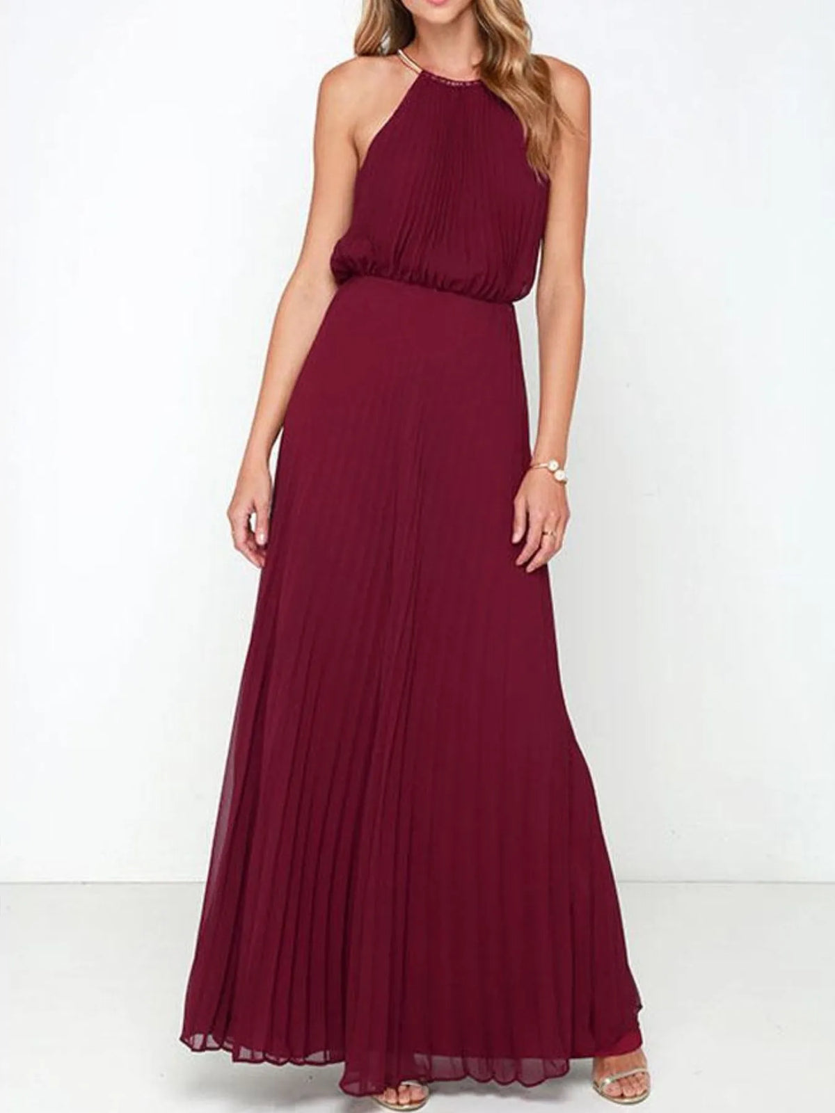 Pleated Sleeveless Maxi Tank Dress - Ladyez