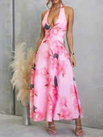 Floral Print Halter Neck Maxi Dress