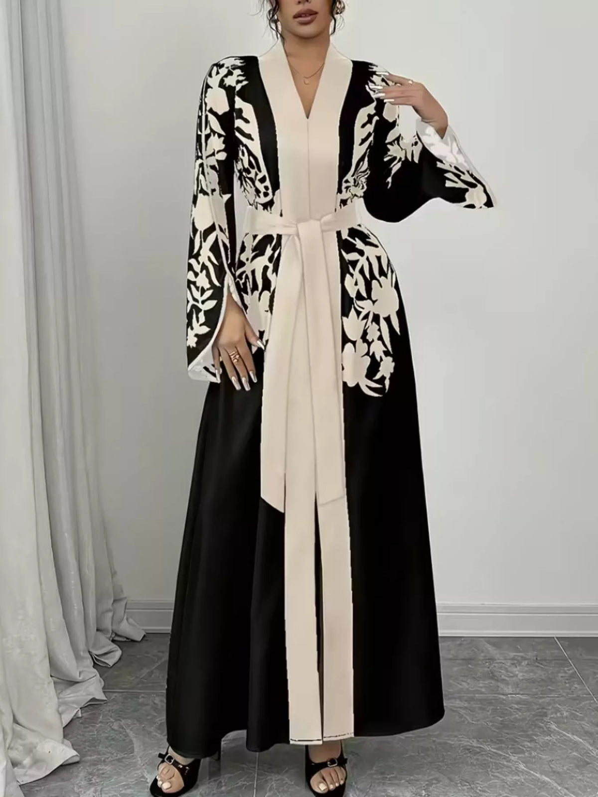 Printed Tie Waist Maxi Dress