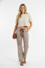 BiBi Drawstring Striped Twill Barrel Pants