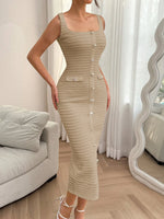 Slit Square Neck Sleeveless Midi Dress