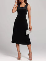 Round Neck Sleeveless Velvet A-Line Midi Dress
