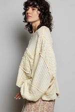 POL V-Neck Long Sleeve Top with Stitch Detail