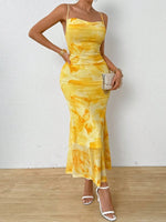 Tie-Dye Ruched Bodycon Mesh Cami Maxi Dress - Ladyez