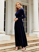 Tie Front Round Neck Long Sleeve Maxi Dress - Ladyez